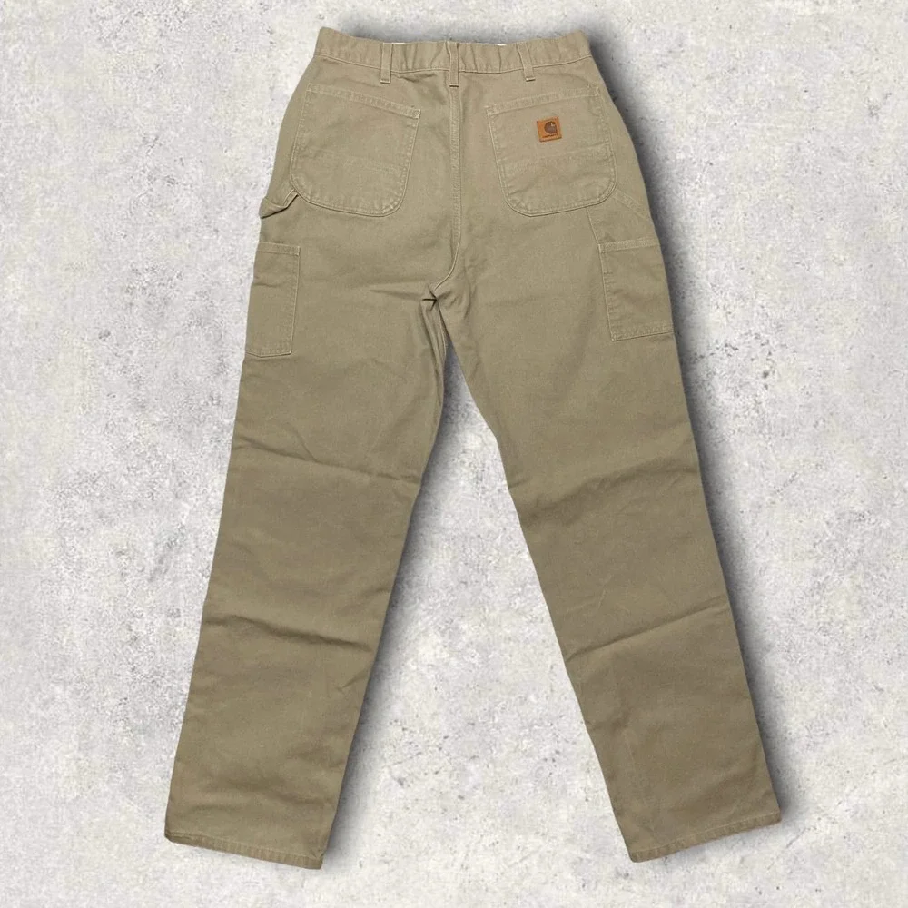 Tan Carhartt Dungaree Fit Carpenter Work Pants Leather Logo